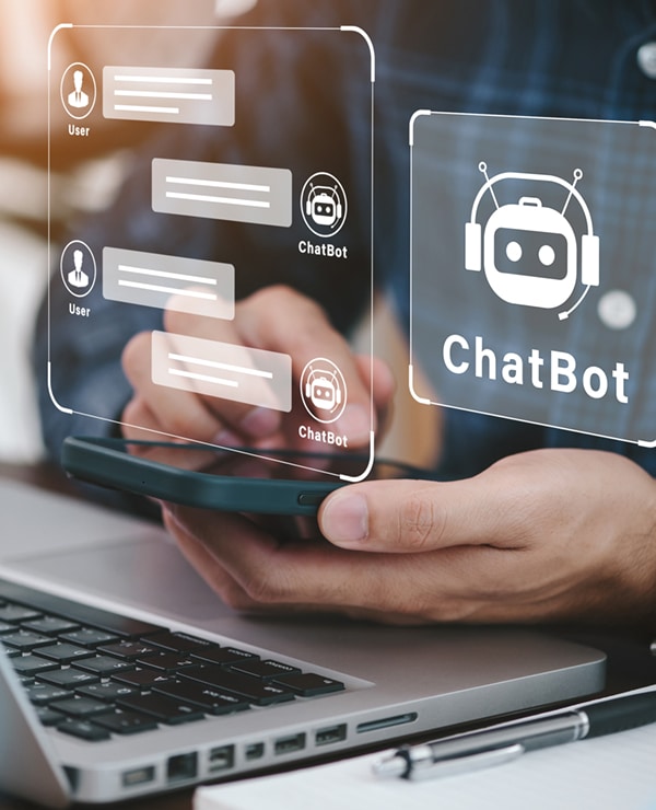 Using system AI Chatbot in computer or mobile application to uses artificial intelligence chatbots automatically respond online messages intelligent service to help customers